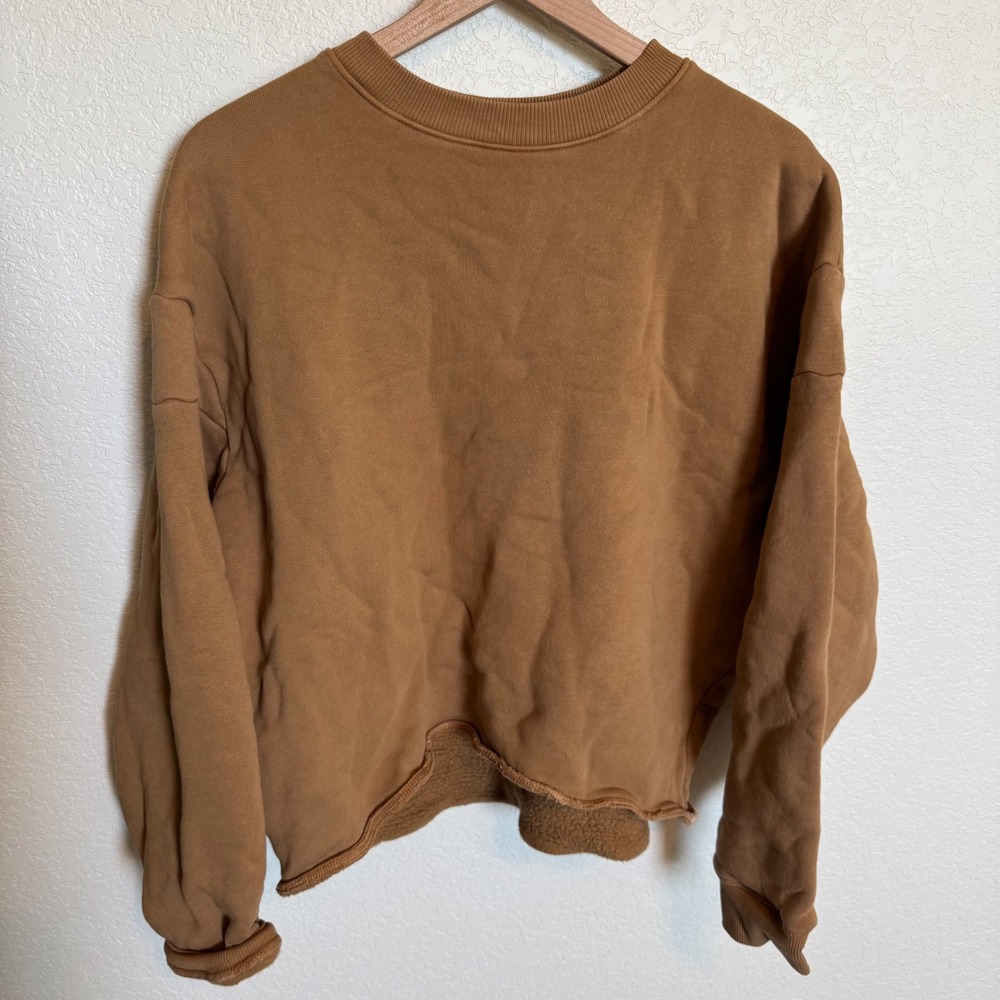 Gorpcore Athleisure Outdoor Voices Heavy Fleece Cropped Sweater Medium Brown